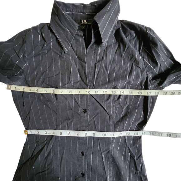 I.N. San Francisco Black Pinstripe Long Sleeve Collared Button Down Blouse Sz M - Picture 8 of 10